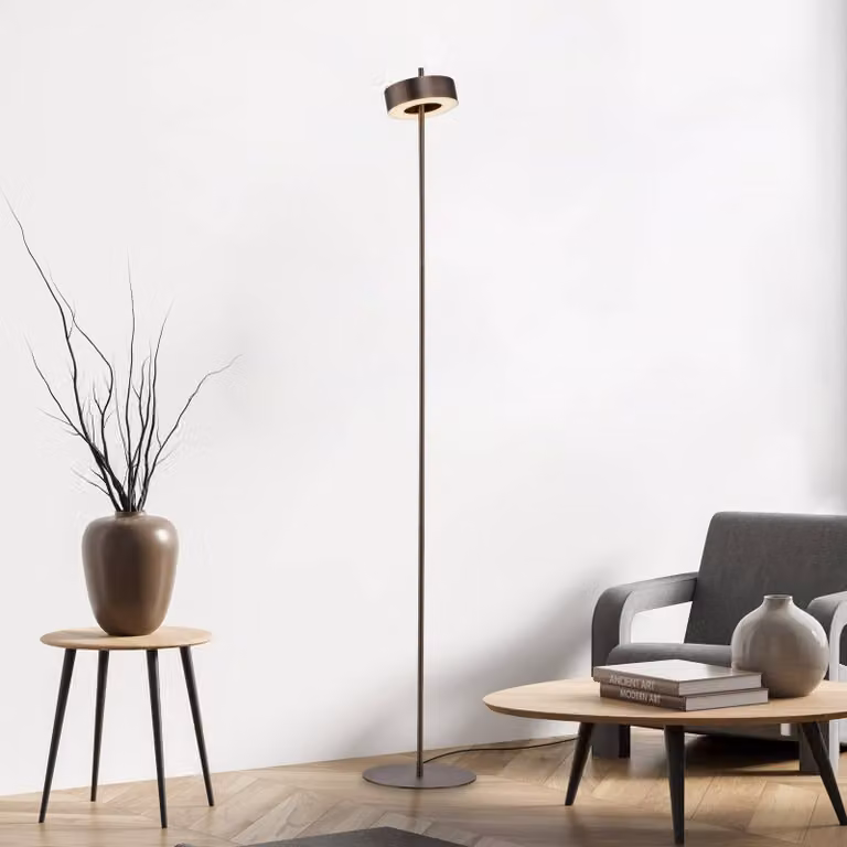 Q-Smart-Home Paul Neuhaus Lampada LED da pavimento Q-Rotate marrone scuro 140 cm Q-Rotate, dimmerabile, Marrone / Ruggine, Soggiorno / Sala da pranzo, Alluminio, Moderno