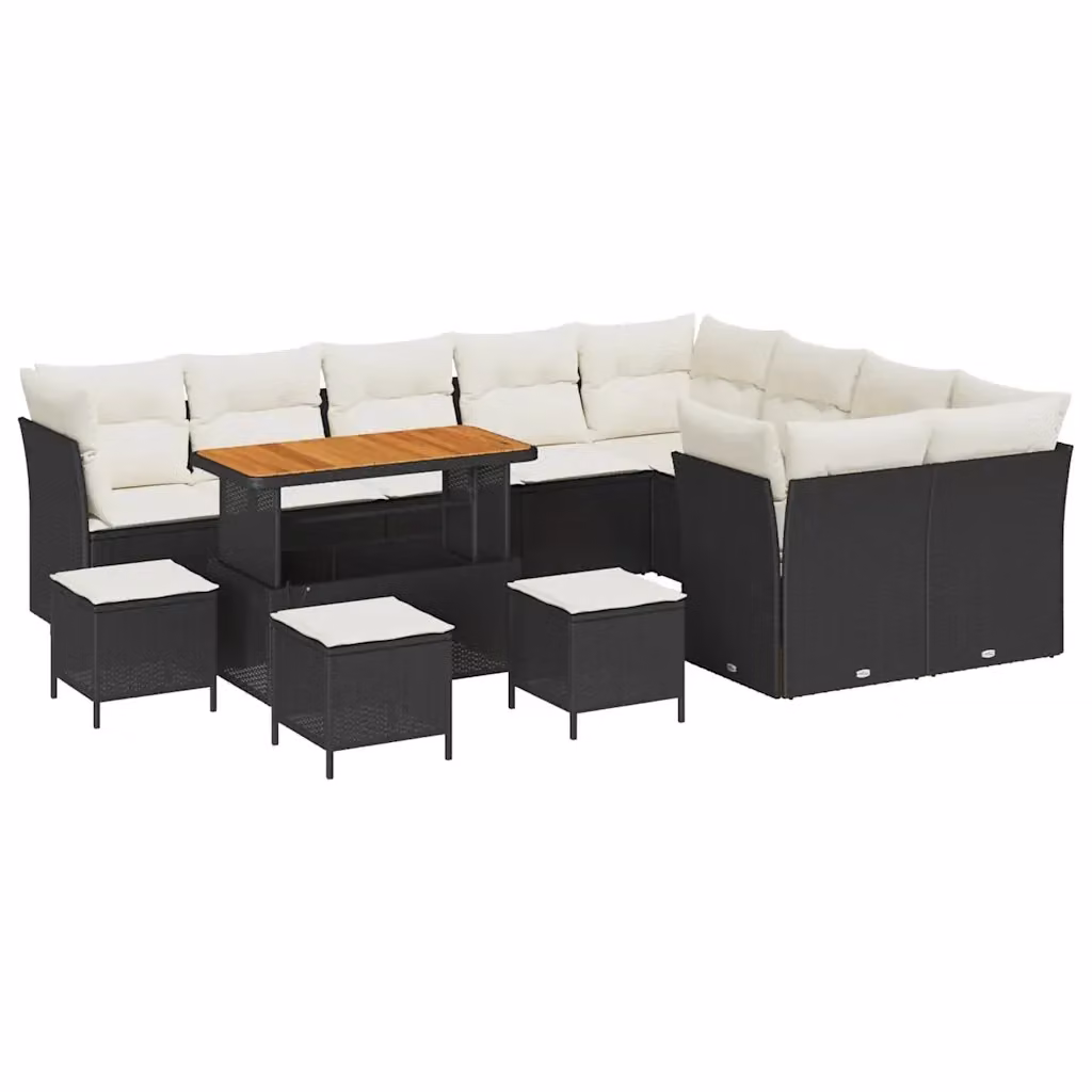 Set Divano da Giardino a Forma di U con 13 Pezzi vidaXL Nero con Cuscini e Tavolino da Caffè in Polyrattan e Acciaio – 2