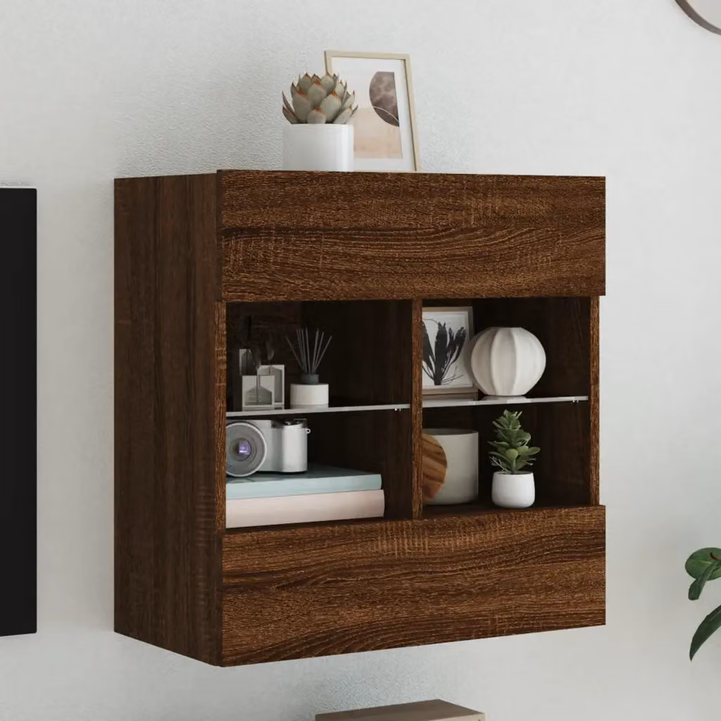 Mobile TV a parete con luci LED vidaXL in rovere marrone L: 58,5 cm, P: 30 cm, H: 60,5 cm