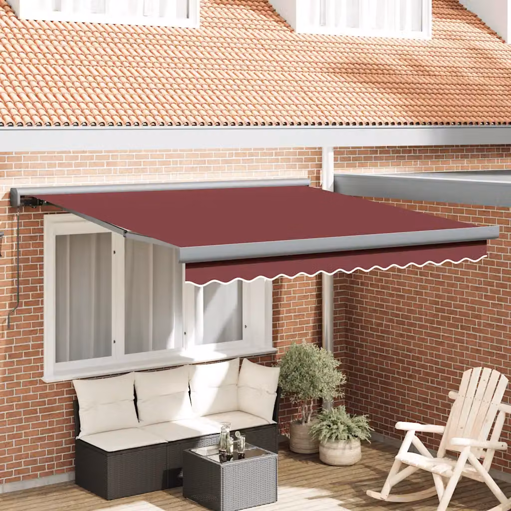 vidaXL Tenda da Sole Retrattile Manuale con Bracci Pieghevoli in Alluminio e Poliestere, L: 300 cm, P: 250 cm, Colore Rosso – 1