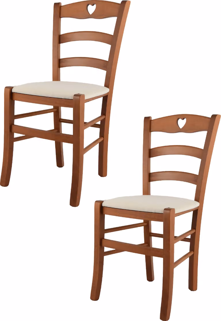 t m c s Tommychairs - Set di 2 sedie CUORE per cucina e sala da pranzo, Struttura robusta in legno di faggio laccato color ciliegio e sedile imbottito rivestito in tessuto color avorio