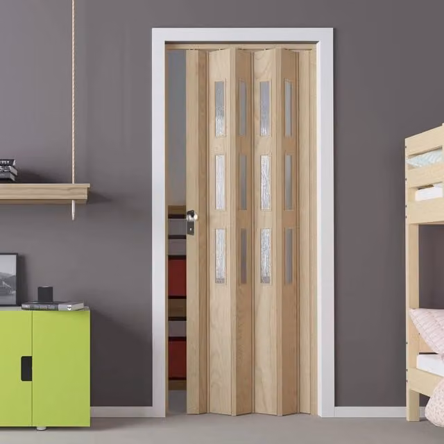 Porta a Soffietto Interna Saba in PVC con Vetro Satinato Colore Cedro L: 88,5 cm, H: 214 cm