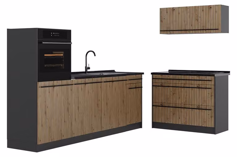 Cucina componibile Vicco R-Line Rovere artigianale/Antracite 220 cm piano di lavoro Antracite, Model 67413
