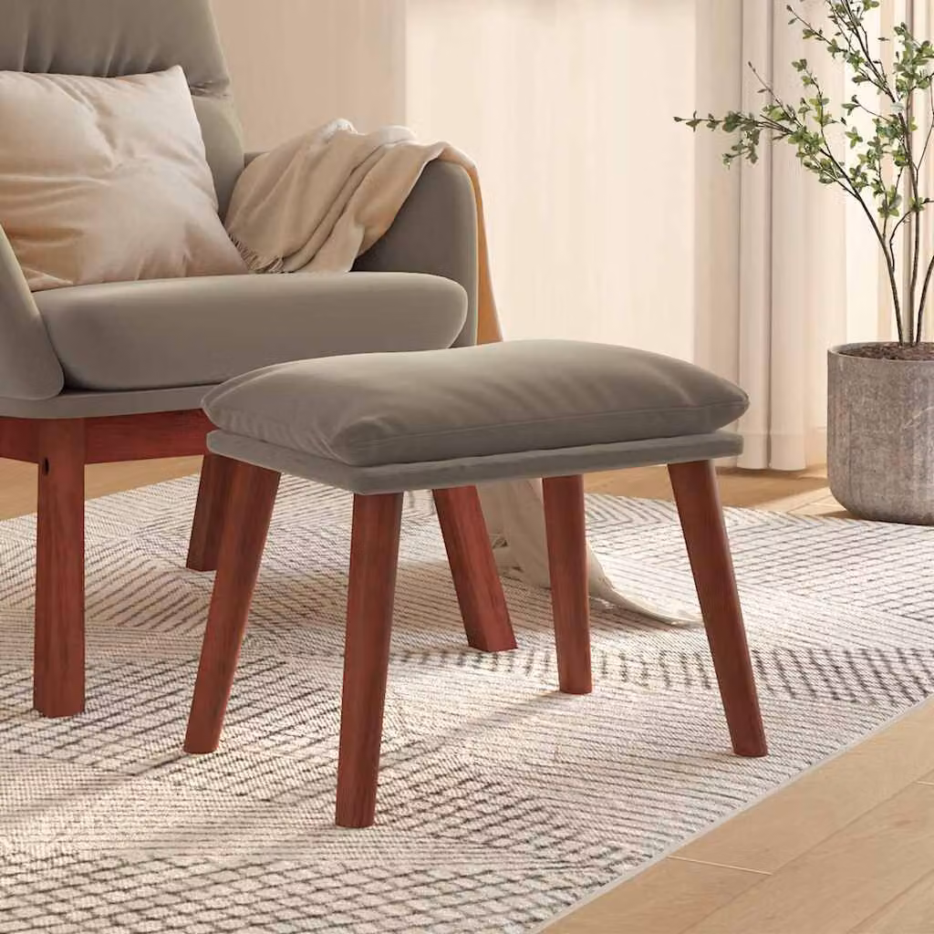 vidaXL Poggiapiedi in Velluto Grigio con Struttura in Legno L: 45 cm, P: 29,5 cm, H: 35 cm