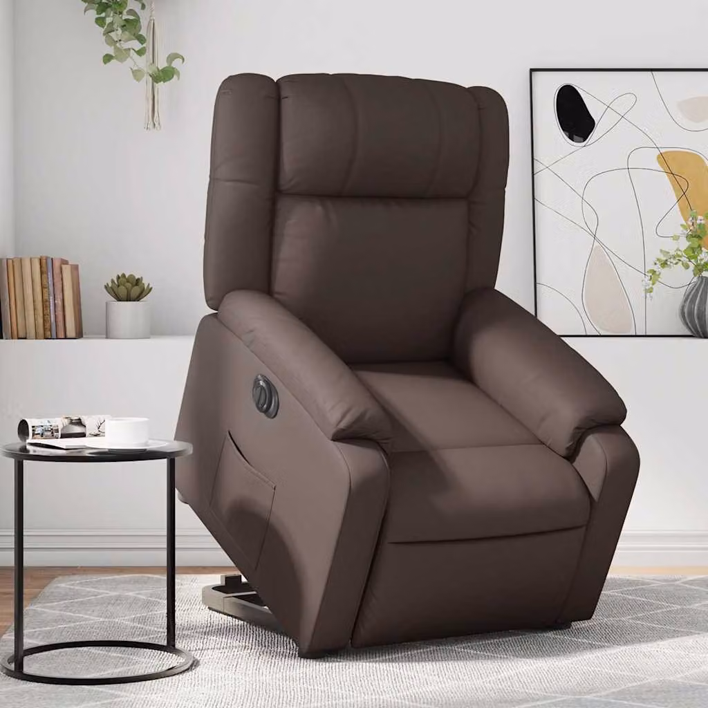 vidaXL Poltrona Alzapersona Reclinabile Marrone in Similpelle con Assistenza Elettrica per Senior – 1