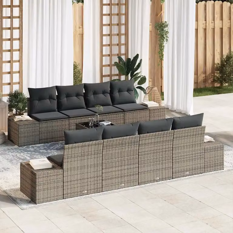 Set Divano da Giardino vidaXL in Polyrattan Grigio con Cuscini 8 Pezzi