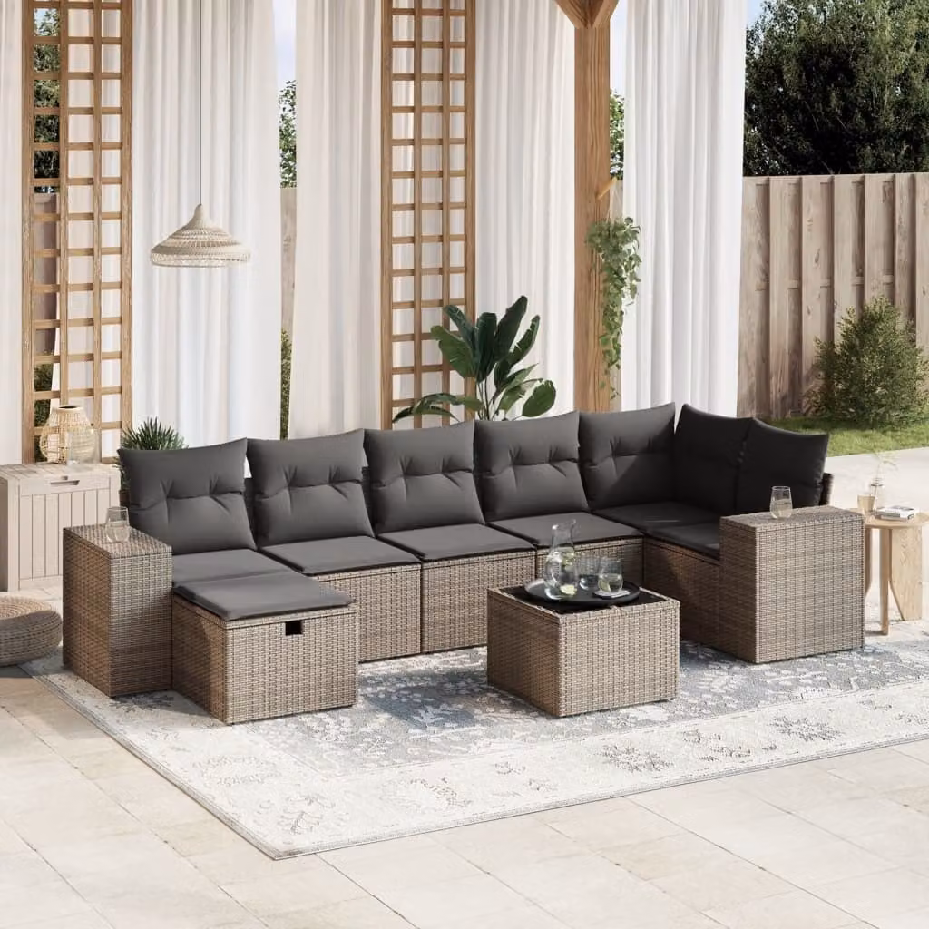Maison Exclusive - Set da giardino 8 pezzi con cuscini grigio in polyrattan
