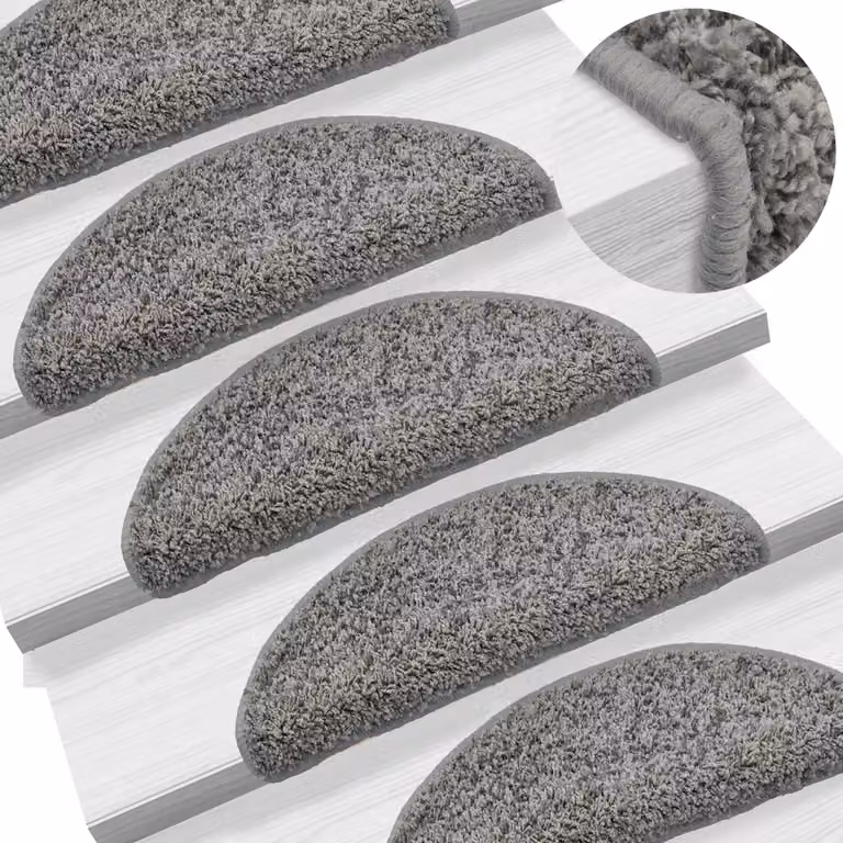 Set di 15 tappetini per scale semicircolari vidaXL, colore grigio, in polipropilene antiscivolo e fonoassorbente, L: 56 cm, P: 17 cm, H: 3 cm