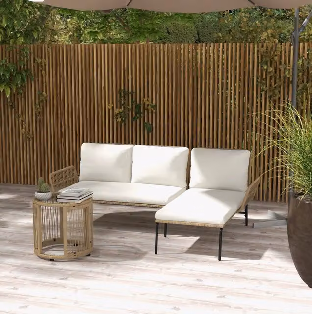 Set da giardino ULEVR 3 pezzi con lettino prendisole, divanetto 2 posti e tavolino, crema