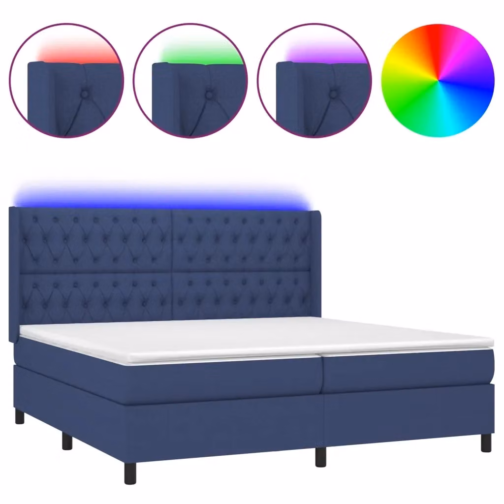 Letto Ibrido vidaXL con Materasso e Illuminazione LED Blu, Struttura Imbottita in Tessuto e Legno, L/P/H: 200 x 200 x 128 cm – 2