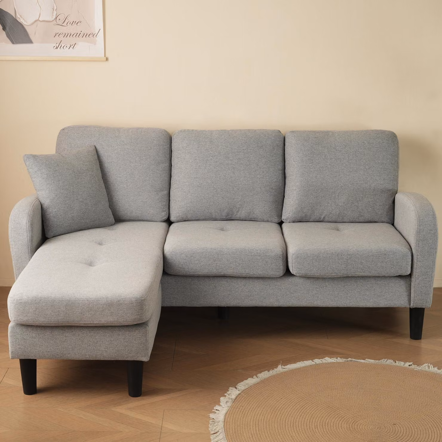 Divano angolare a forma di L con chaise longue, dimensioni 166x118x77 cm, divano a 3 posti con design modulare e tessuto in cotone e lino traspirante, ideale per il soggiorno