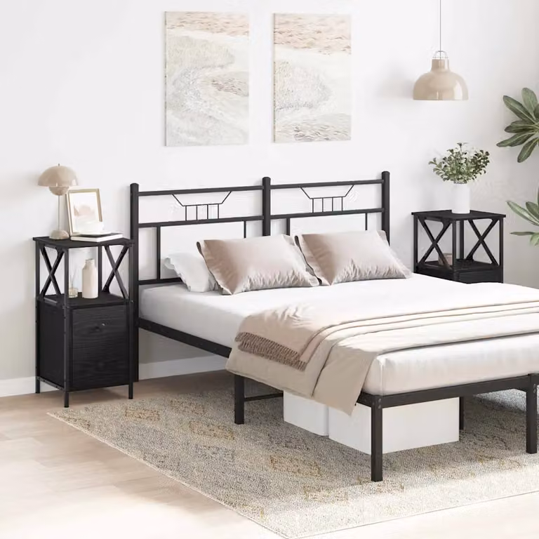 Set di 2 Armadi da Notte vidaXL in MDF Rovere Nero, L 34 cm x P 35,5 cm x H 70 cm