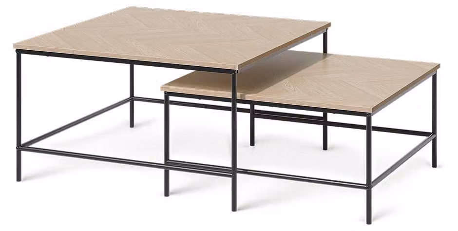 Set di tavolini Vicco Ramio Rovere/Nero 80 x 80 cm 2 parti, Model 61234