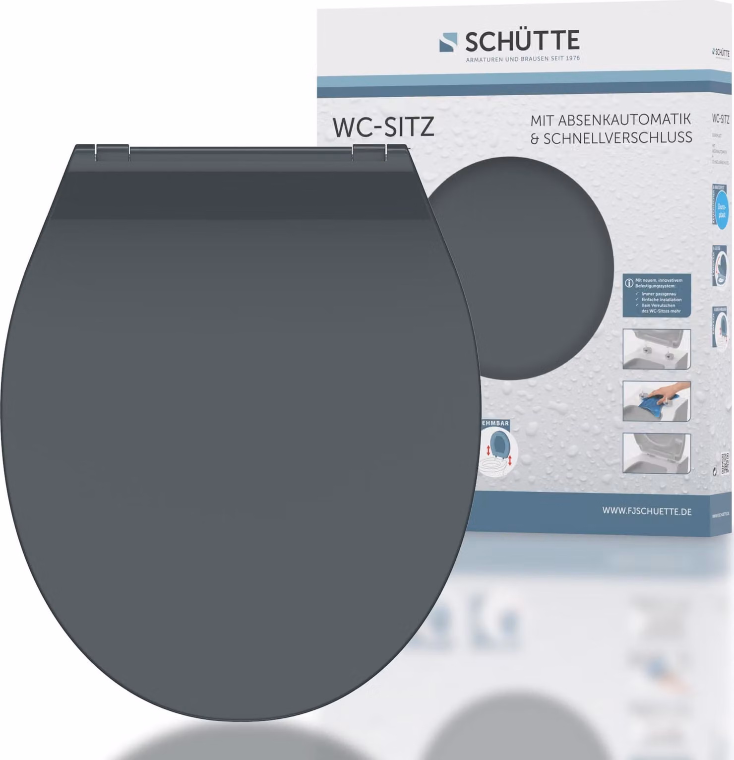 Sedile per WC SCHÜTTE duroplast SLIM ANTHRAZIT, sedile per WC con chiusura morbida e sgancio rapido, sedile per WC con design piatto
