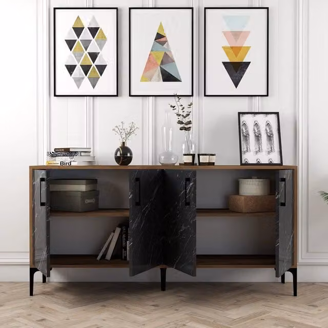 Madia Sinopoli DMORA con 2 ripiani, colore Nero, L/P/H: 160 x 35 x 78 cm