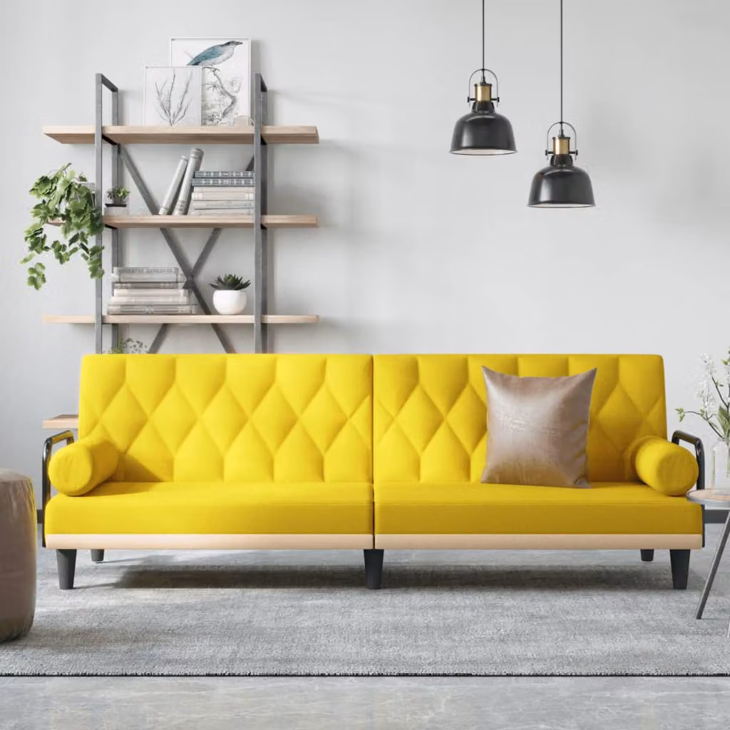 vidaXL Divano Letto Moderno con Braccioli in Tessuto Giallo Chiaro