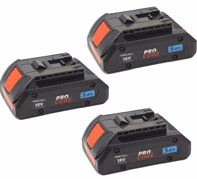 Batteria, capacità 5000 mAh, sistema di gestione integrato, 5,0 Ah, 3 unità, 18 V