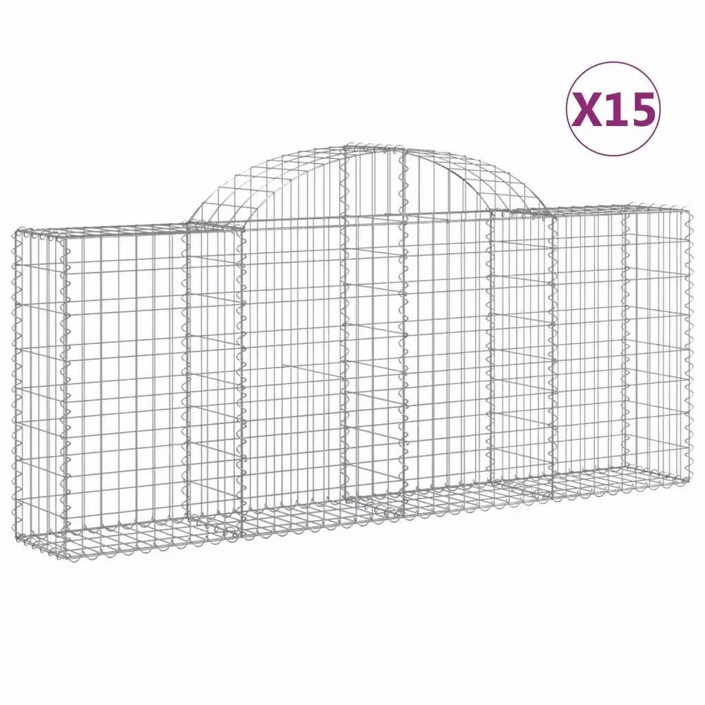 Set di 15 Cesti Gabbioni ad Arco vidaXL in Acciaio Zincato Argento L: 200 cm, P: 30 cm, H: 80-100 cm – 2