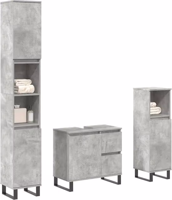 Set Mobili da Bagno 3 pz Grigio Cemento in Legno Multistrato 3324957