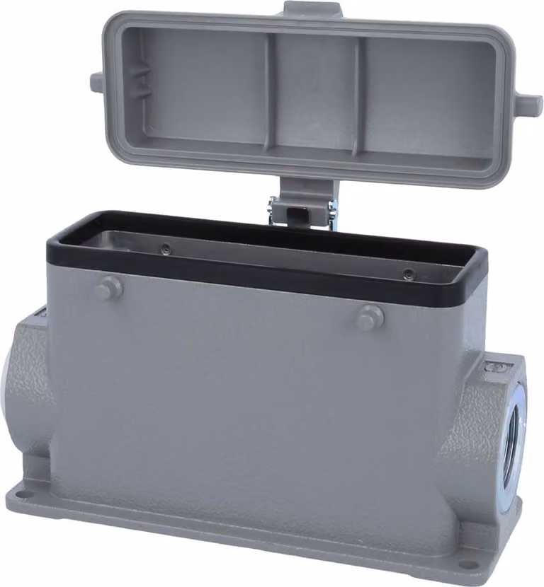 HARTING Han 24B Base alta, 1xM25 uscita cavo laterale, per 2 staffe (nella parte superiore) con cappuccio protettivo in plastica