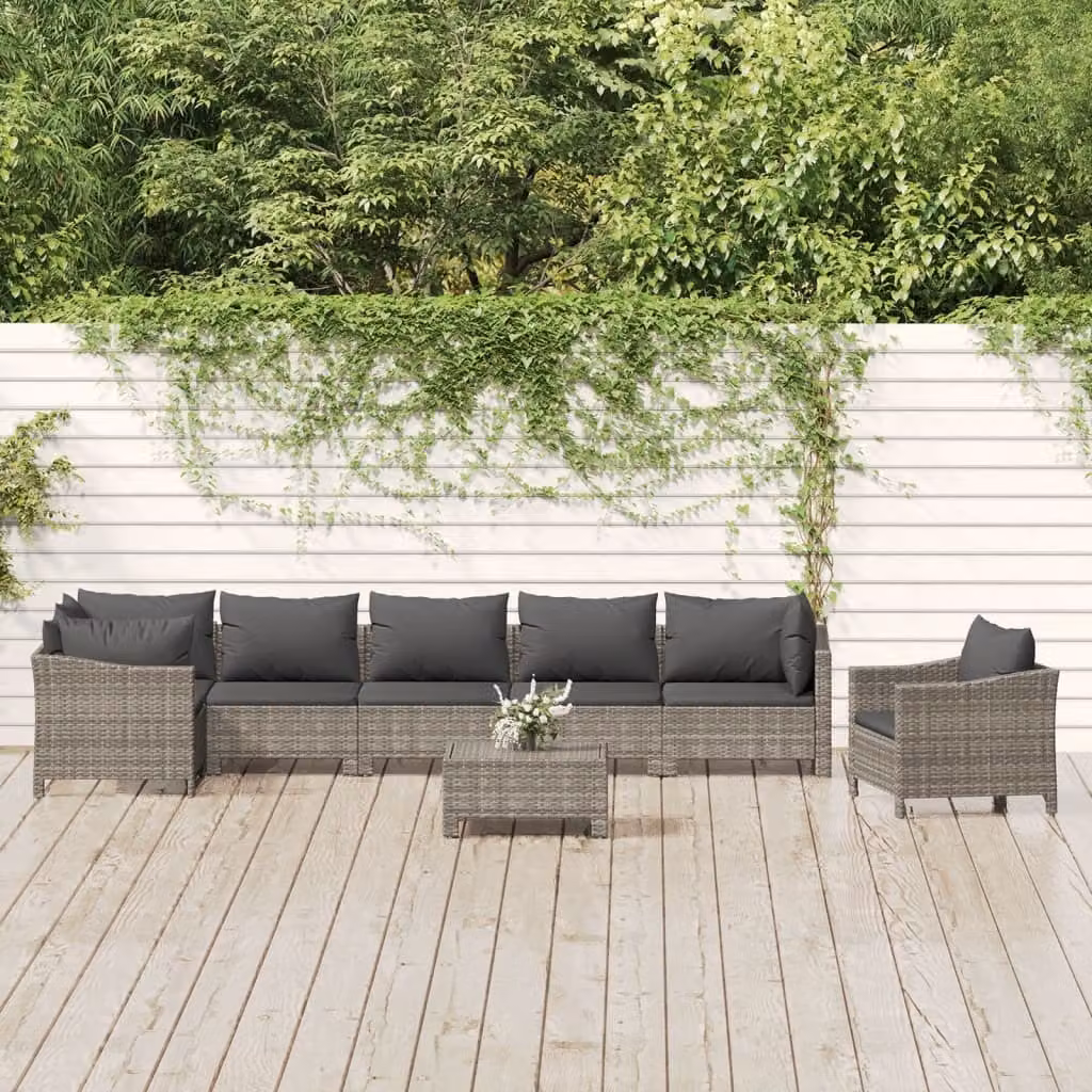 The Living Store Set salotto da giardino 8 pezzi con cuscini in poly rattan grigio