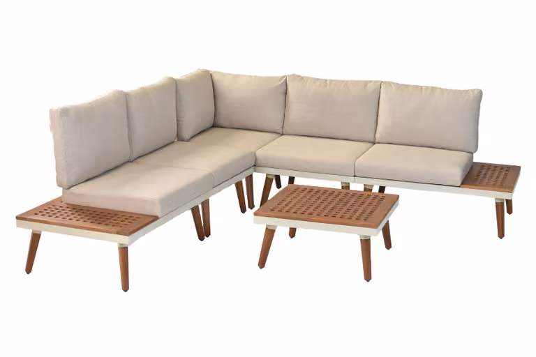 Set da salotto Merxx "Delphi", alluminio/acacia, bianco