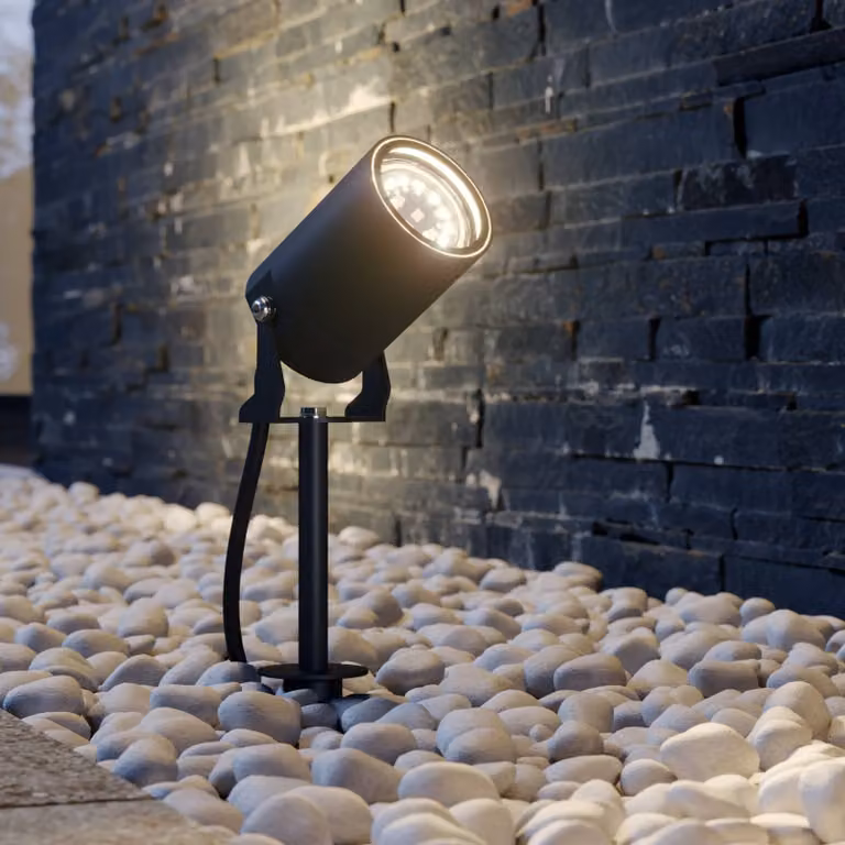Lindby Lobelia faretto con picchetto, GU10, IP65, Nero, Alluminio, Moderno