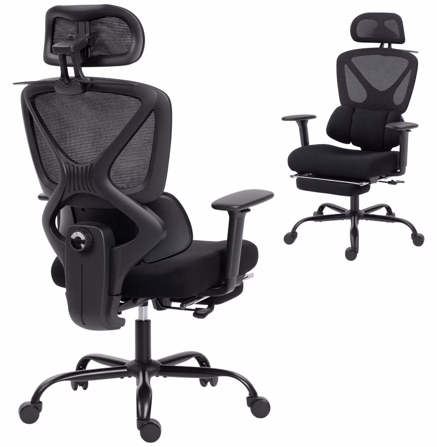 Sedia da ufficio ergonomica - Sedia per computer - Braccioli regolabili in 3D - Regolabile in altezza - Supporto lombare - Poggiatesta - Meccanismo basculante - Colore: nero