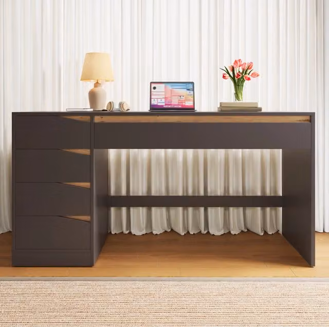 Scrivania moderna MODFU in MDF grigia con piano rettangolare L: 140 cm, P: 50 cm, H: 78 cm