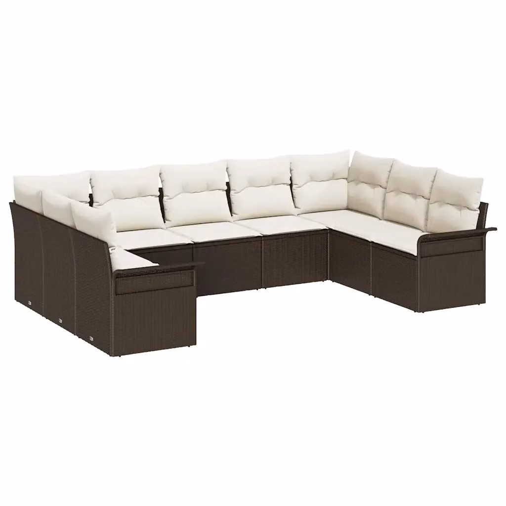 Set Divano da Giardino vidaXL 9 Pezzi Marrone in Polyrattan con Cuscini e Struttura in Acciaio Verniciato a Polvere – 2