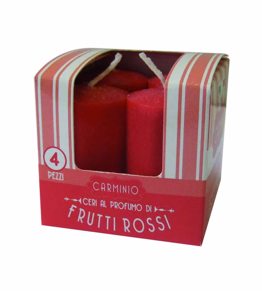 CERERIA DI GIORGIO Set 4 Candele Profumate Frutti Rossi 3x5.5 cm Rosso