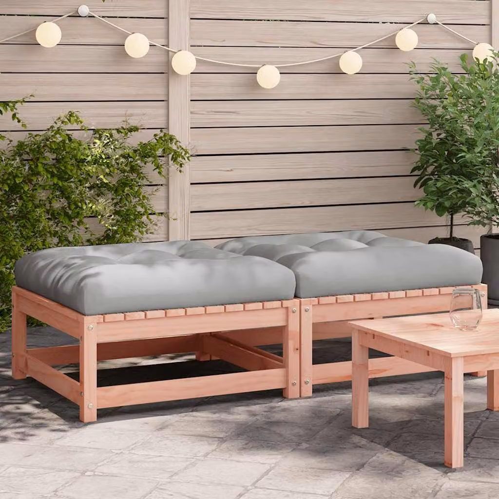vidaXL Set di 2 Poggiapiedi da Giardino in Legno di Douglas con Cuscini Marrone e Grigio