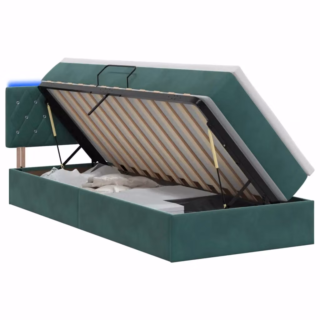 Letto con contenitore e illuminazione LED vidaXL in velluto verde con materasso, L/P/H: 200 x 100 x 88 cm – 2