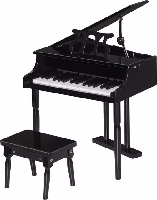 Pianoforte a coda per bambini XYLO con 30 tasti, sgabello e leggio in legno MDF nero