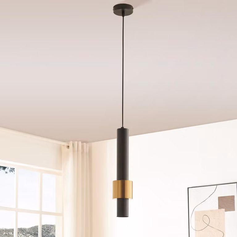 Lampada a sospensione 'Lulled' a 1 luce 200 x Ø10 cm metallo regolabile in altezza 1 x GU10 nero/oro