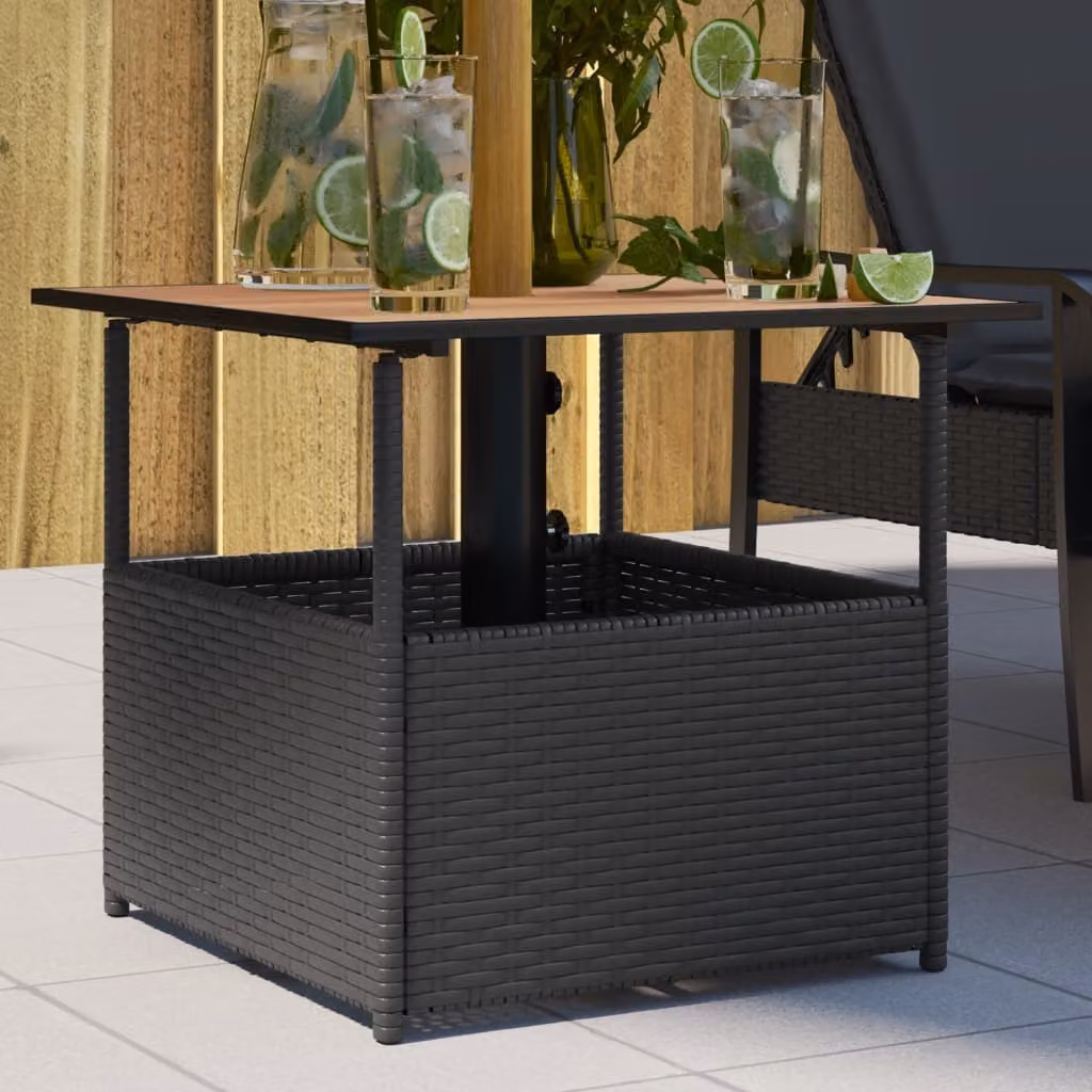 Maison Exclusive - Tavolo da giardino con foro per ombrellone Nero 55x55x46,5 cm Poly Rattan