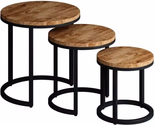 Tavolino basso PLATO – Set di 3 tavolini nidificati rotondi effetto legno di mangolia