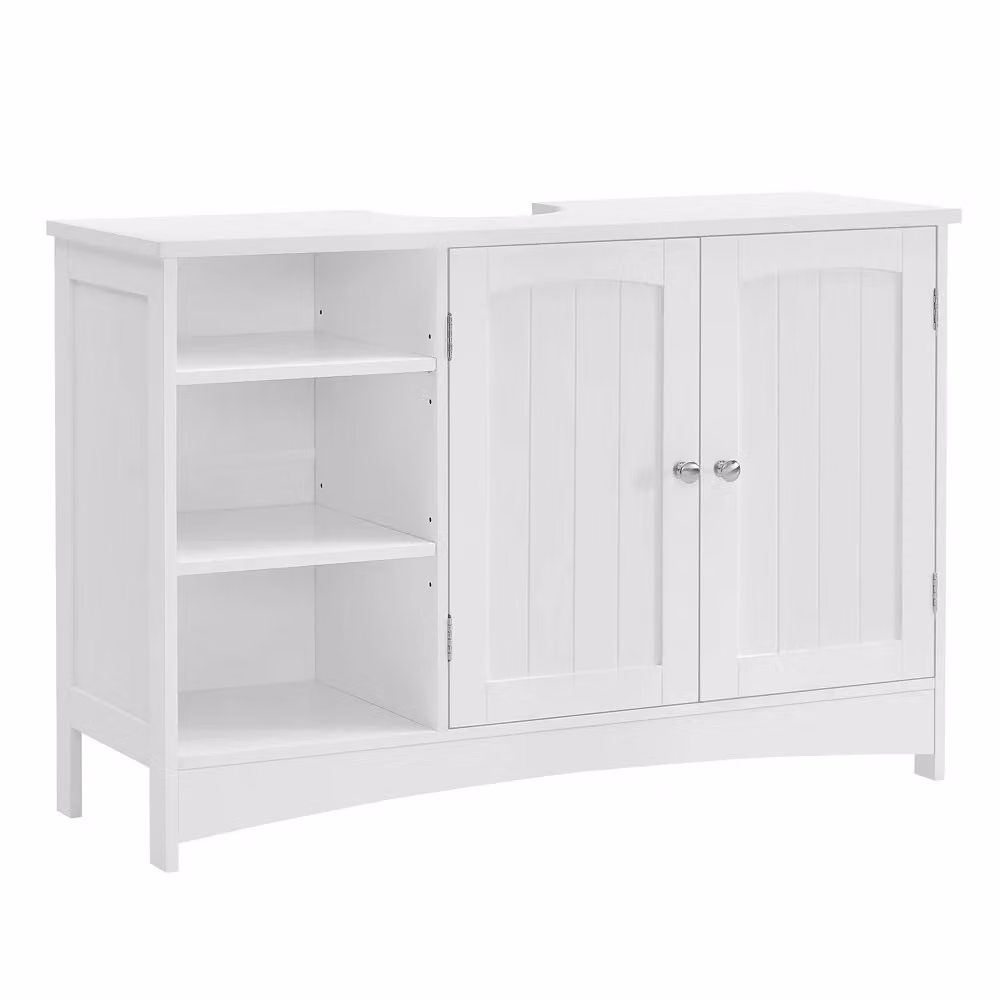 Armadietto da Bagno con Anta Doppia e Scaffale Aperto, Bianco