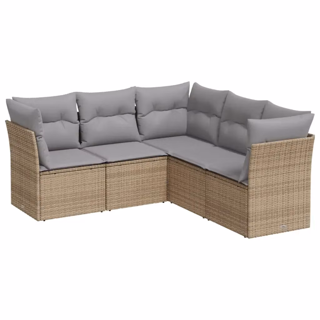 vidaXL Set Divano da Giardino a L con Cuscini Beige e Grigio in Polyrattan e Metallo – 2