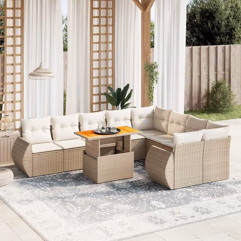 Maison Exclusive - Set Divano da Giardino 10 pz con Cuscini Beige in Polyrattan