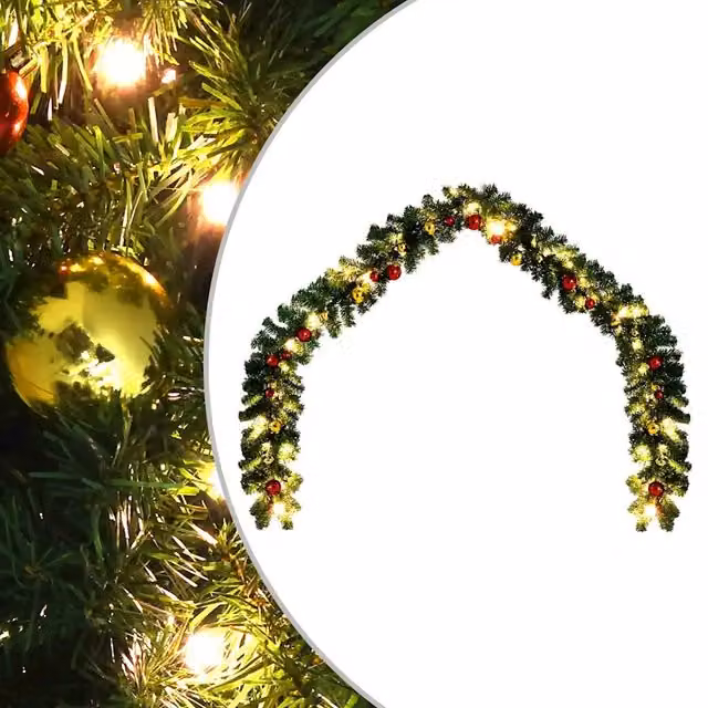 Ghirlanda di Natale vidaXL con Luci LED Bianco Caldo, Palline Rosse, Oro e Verde, Lunghezza 20 m