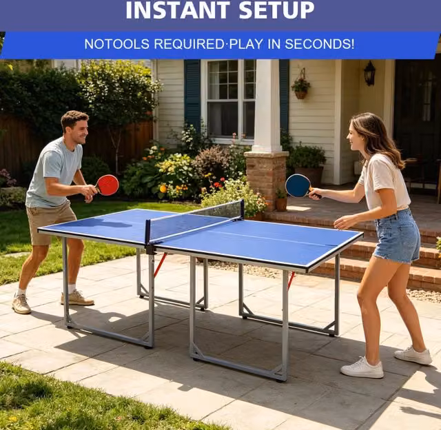 Tavolo da ping pong ULEVR 182x91x76,2 cm pieghevole con rete, 2 racchette e 3 palline, blu