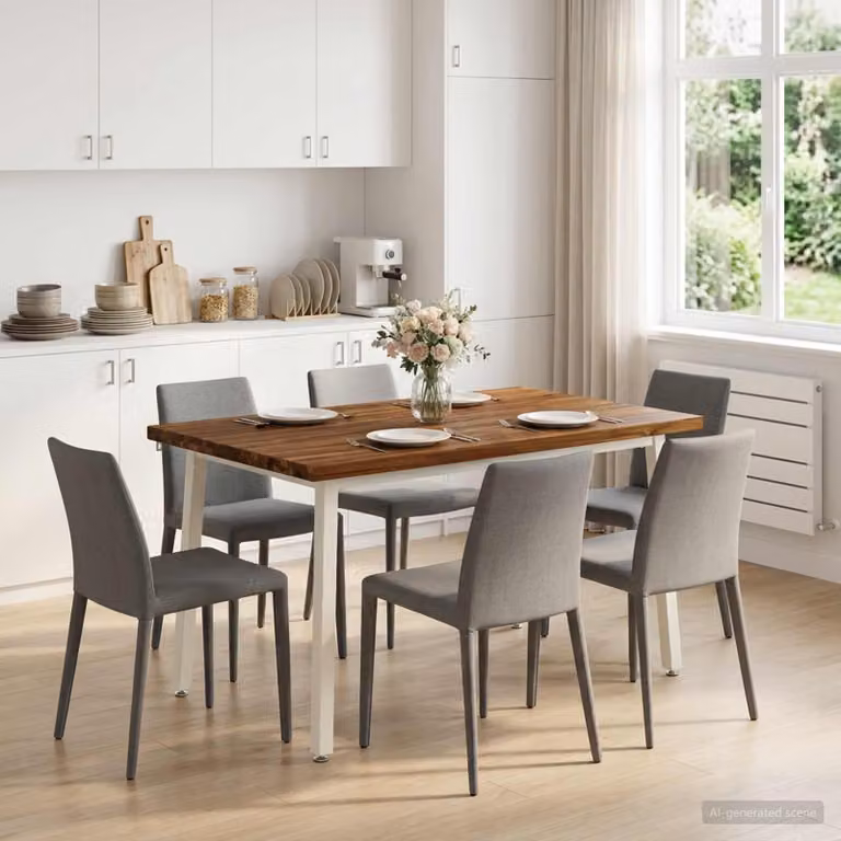 Tavolo da pranzo rettangolare moderno vidaXL in legno di acacia naturale e bianco L/P/H: 120 x 70 x 75 cm