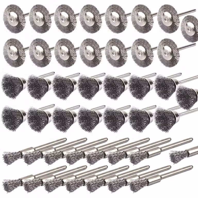 Set di spazzole metalliche, 45 pezzi, attacco da 3 mm, acciaio legato