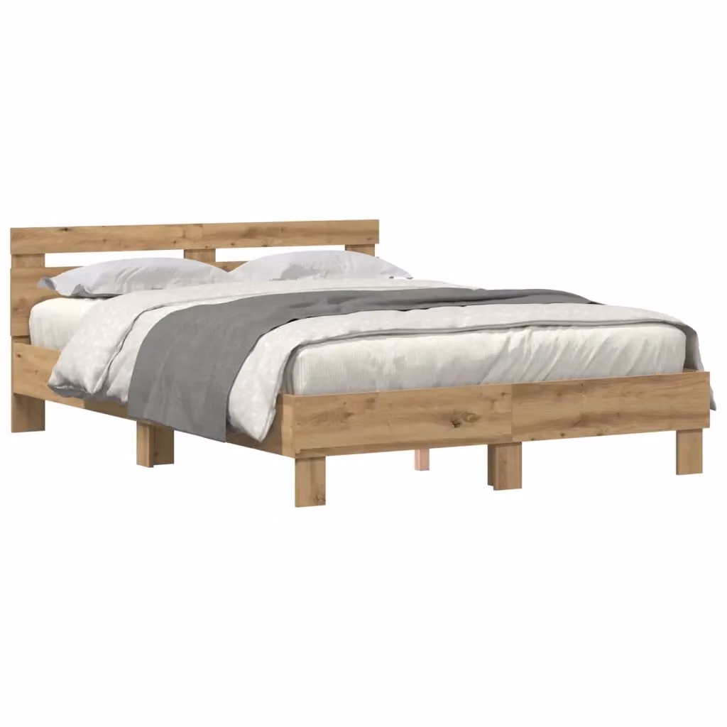 Letto moderno vidaXL in legno color rovere con illuminazione sottostante e porta di ricarica USB L/P: 150 x 200 cm, H: 70 cm – 2