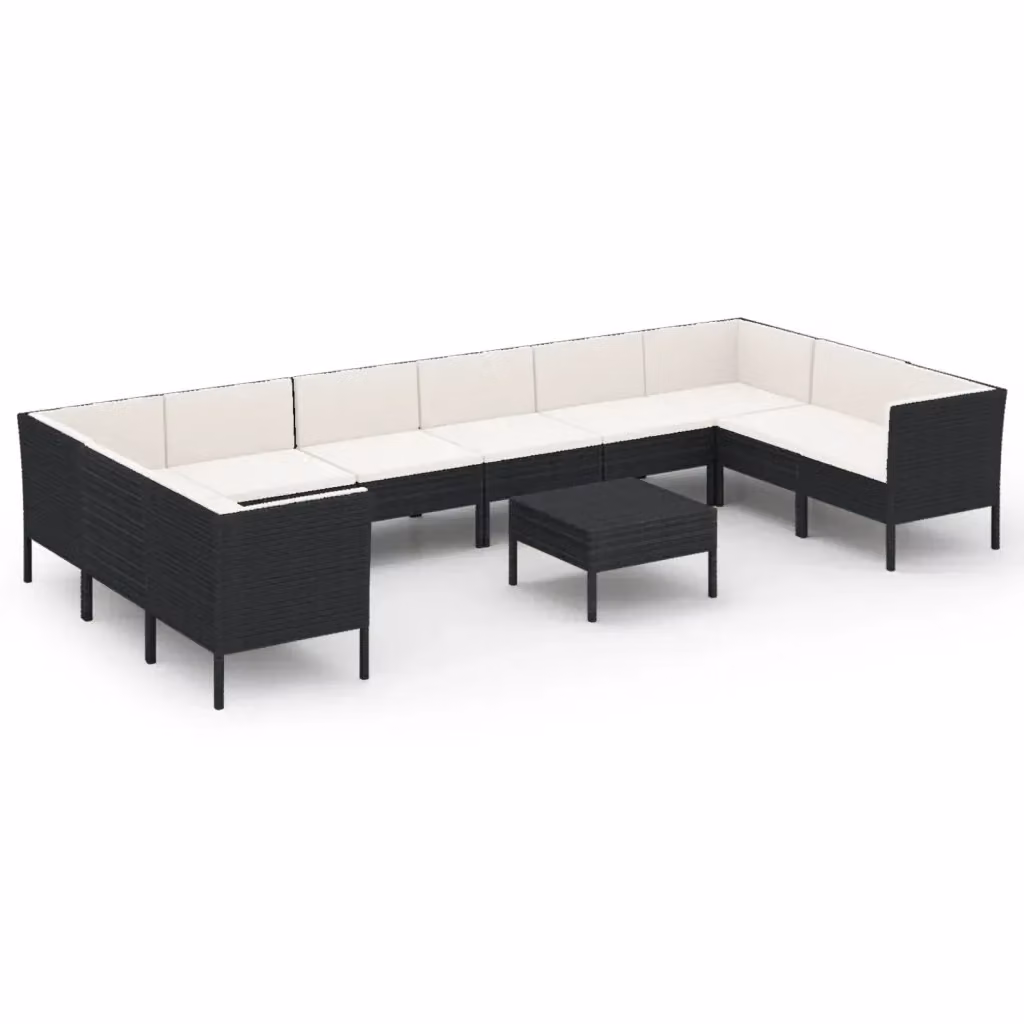 Set di Divani da Giardino a Forma di U vidaXL con 11 Pezzi, Cuscini Inclusi e Struttura in Metallo Nero e Bianco – 2