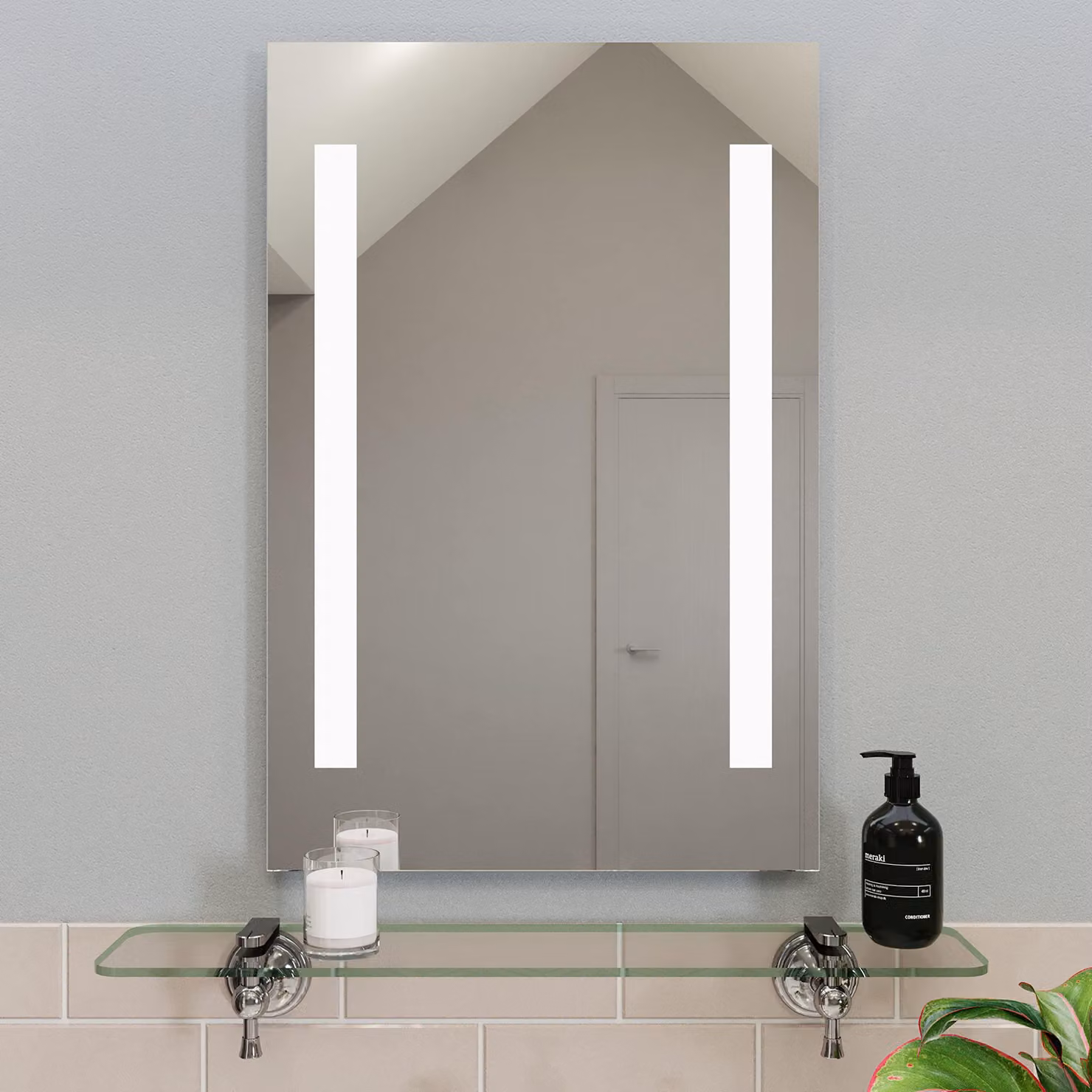 Specchio da bagno a LED, dimensioni 60x40 cm, alimentato a batteria, formato verticale