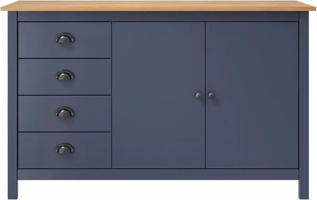 Credenza | Madia | Buffet da pranzo | Armadio da pranzo Hill Grigia 130x40x80 cm in Legno Massello di Pino