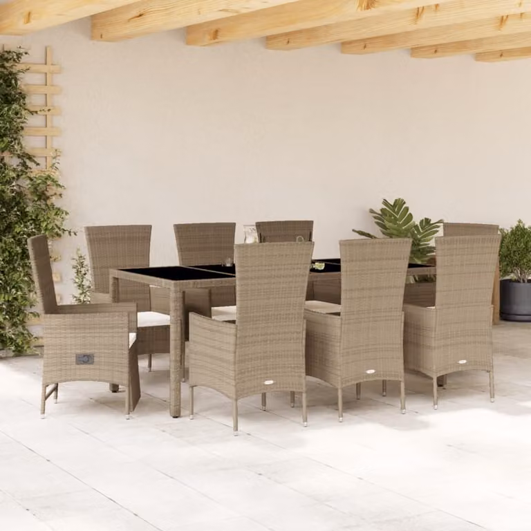 Maison Exclusive - Set da pranzo da giardino 9 pezzi con cuscini in polyrattan beige
