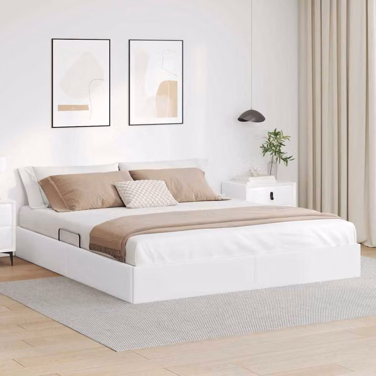 Letto con contenitore vidaXL in similpelle bianco puro, L: 183 cm, P: 213 cm